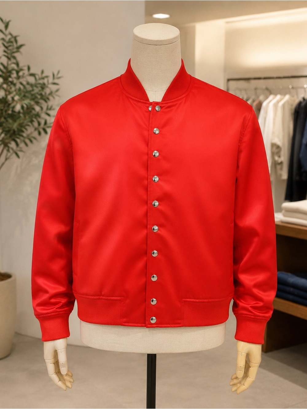 Women’s Red Snap-Front Bomber Jacket